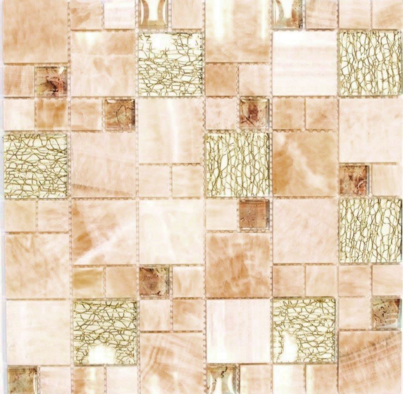 Carreau de mosaïque fond de cuisine ambre translucide or combinaison mosaïque de verre Crystal pierre Onyx élégance or MOS88-MC649_f