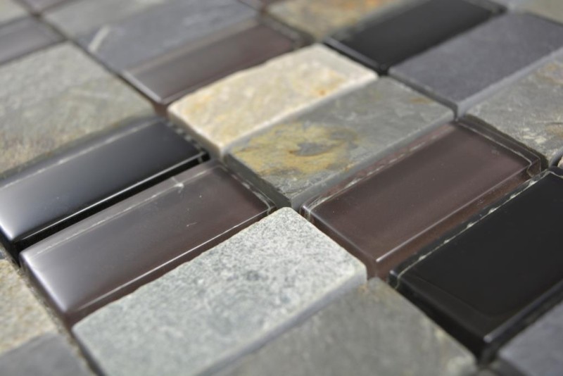 Carreau de mosaïque Translucide beige marron gris noir rectangle Mosaïque de verre Crystal pierre MOS87-1312_f