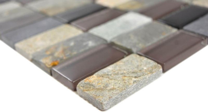Carreau de mosaïque Translucide beige marron gris noir rectangle Mosaïque de verre Crystal pierre MOS87-1312_f