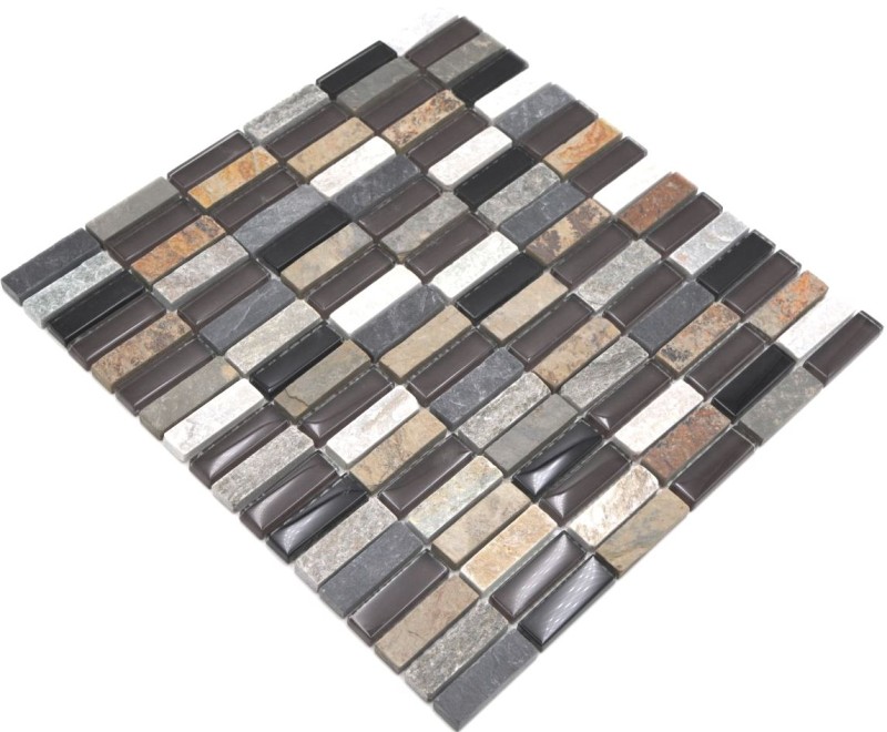 Carreau de mosaïque translucide beige marron gris noir baguettes Mosaïque de verre Crystal pierre MOS87-1313_f