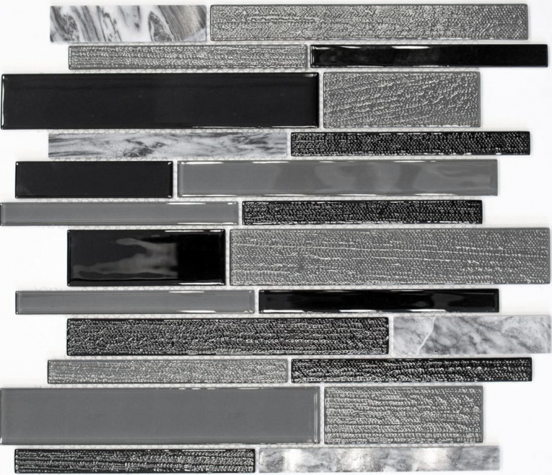 Carreaux de mosaïque fond de cuisine gris noir composite mosaïque de verre pierre grise MOS67-GV44_f