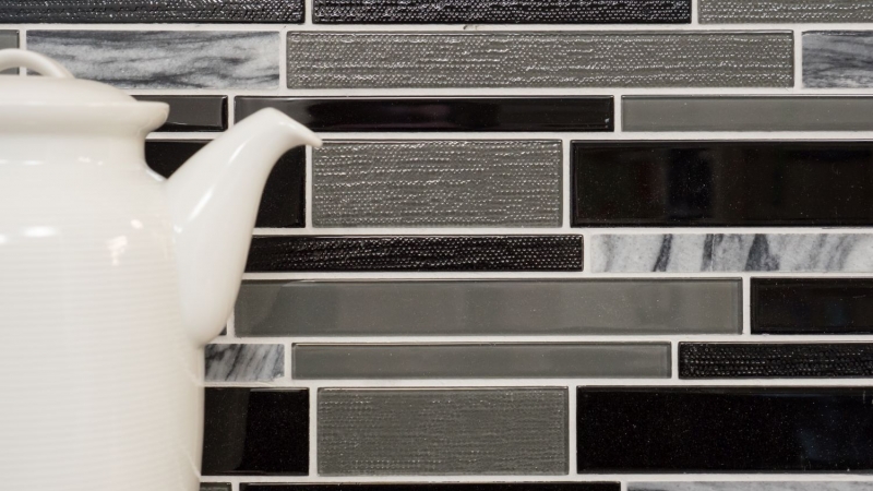 Carreaux de mosaïque fond de cuisine gris noir composite mosaïque de verre pierre grise MOS67-GV44_f
