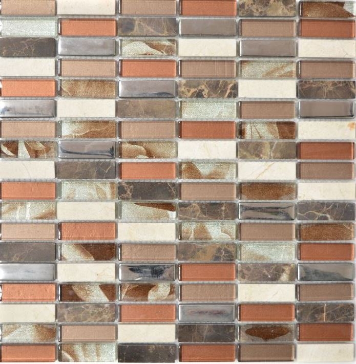 Carreau de mosaïque Dos translucide brun argenté Rectangle Mosaïque de verre Crystal Pierre brune MOS87-SM78_f