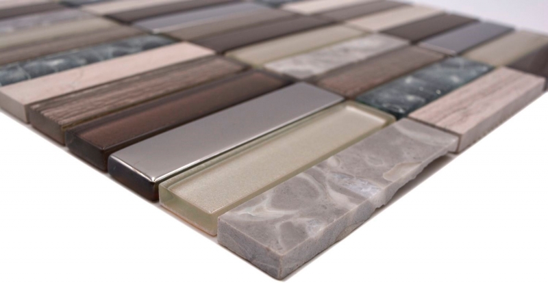 Carreau de mosaïque Translucide brun clair argent gris Rectangle Mosaïque de verre Crystal Pierre brun clair MOS87-68X_f
