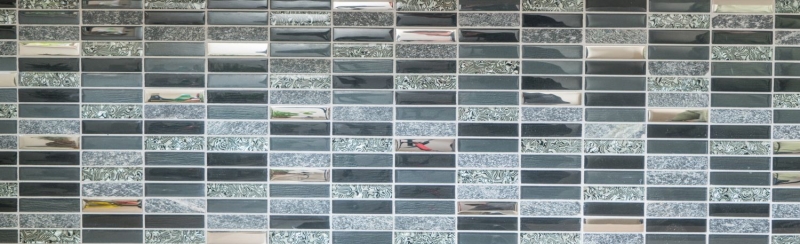 Carreau de mosaïque fond de cuisine translucide argent gris noir rectangle mosaïque de verre Crystal pierre noire MOS87-88X_f