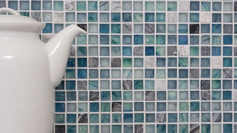 Carreaux de mosaïque fond de cuisine bleu vert Mosaïque de verre pierre Cream bleu vert MOS92-XCR1501_f