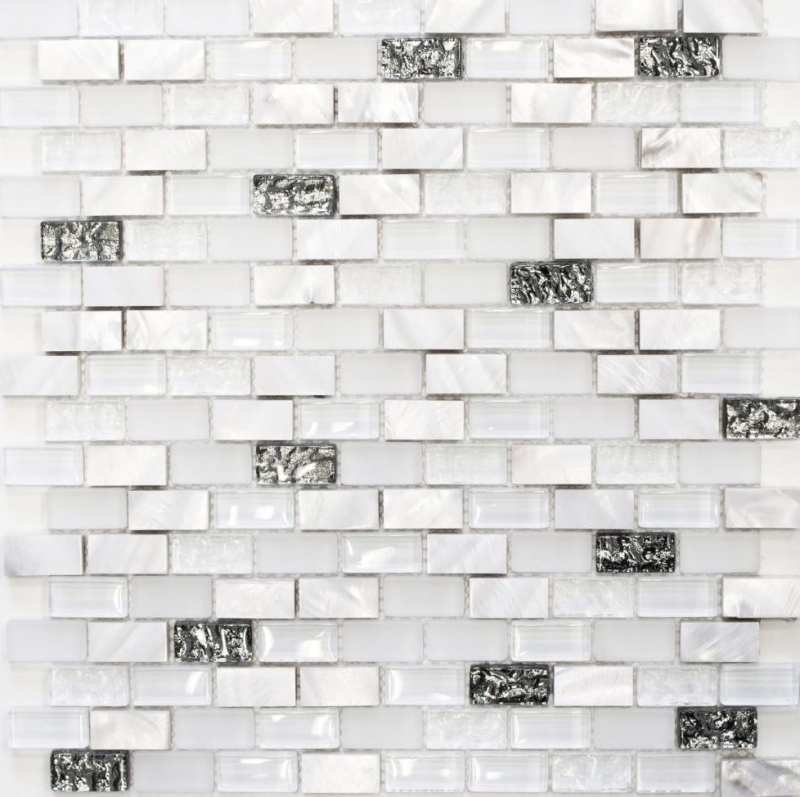 Carreau de mosaïque fond de cuisine blanc translucide Brick Mosaïque de verre Crystal pierre coquillage blanc MOS87-B01S_f