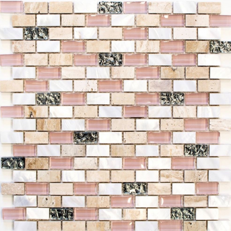 Carreau de mosaïque fond de cuisine Translucide beige Brick Mosaïque de verre Crystal Pierre coquillage beige MOS87-B05S_f