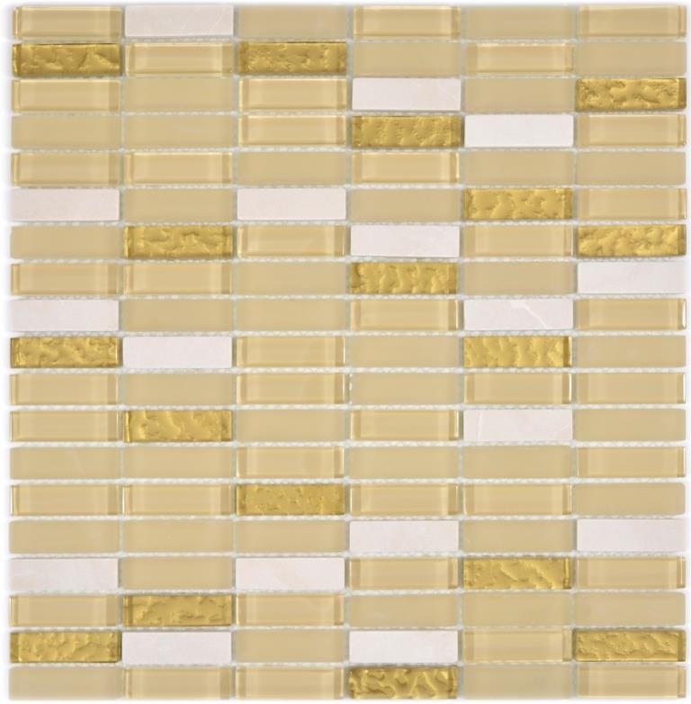 Carreau de mosaïque fond de cuisine translucide blanc or baguettes Mosaïque de verre Crystal pierre blanc mat or MOS87-1202_f