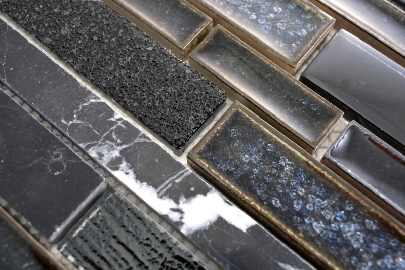 Carreau de mosaïque Céramique translucide noir composite Mosaïque de verre Crystal pierre céramique noir MOS87SO-0329_f