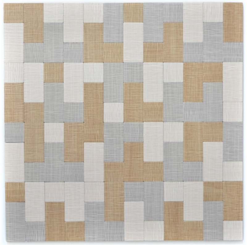 Carreaux de mosaïque fond de cuisine autocollant aluminium crème beige gris combinaison métal aspect textile MOS200-2522_f