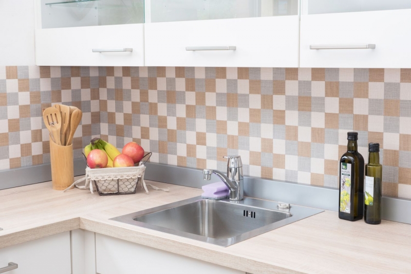 Carreaux de mosaïque fond de cuisine autocollant aluminium crème beige gris métal aspect textile MOS200-2622_f