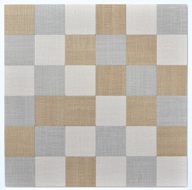 Carreaux de mosaïque fond de cuisine autocollant aluminium crème beige gris métal aspect textile MOS200-2622_f