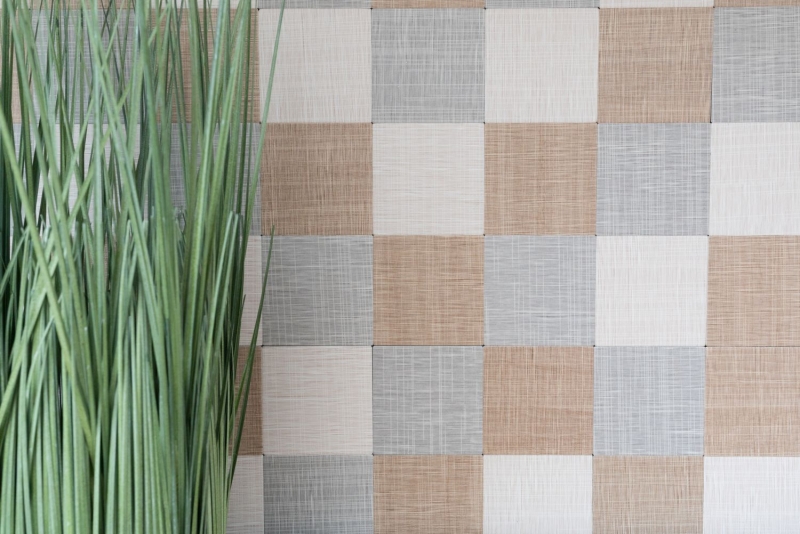 Carreaux de mosaïque fond de cuisine autocollant aluminium crème beige gris métal aspect textile MOS200-2622_f