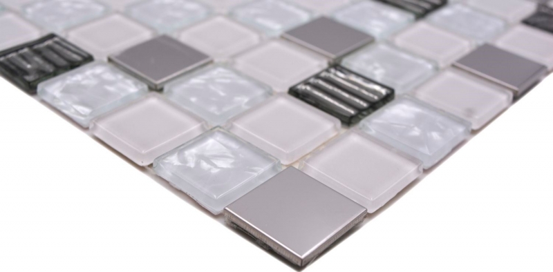 Carreaux de mosaïque fond de cuisine autocollant acier inoxydable blanc mosaïque de verre acier blanc verre MOS200-4CM24_f