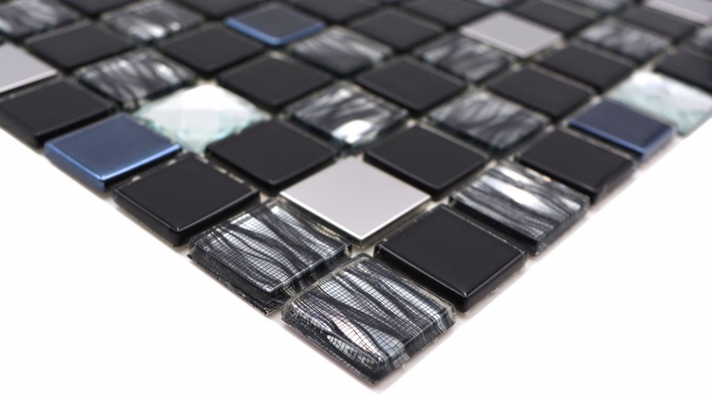 Carreaux de mosaïque fond de cuisine autocollant acier inoxydable noir mosaïque de verre acier noir verre MOS200-4CM26_f