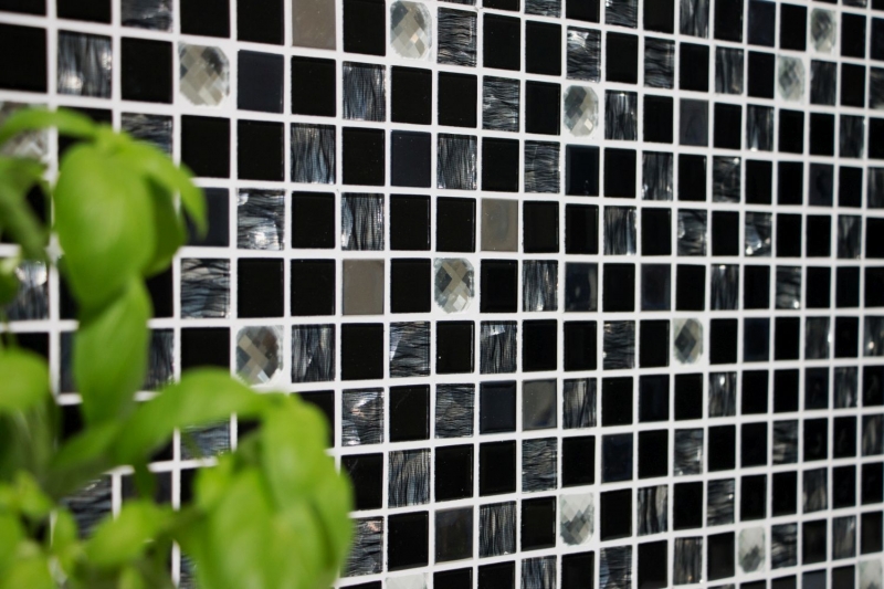 Carreaux de mosaïque fond de cuisine autocollant acier inoxydable noir mosaïque de verre acier noir verre MOS200-4CM26_f