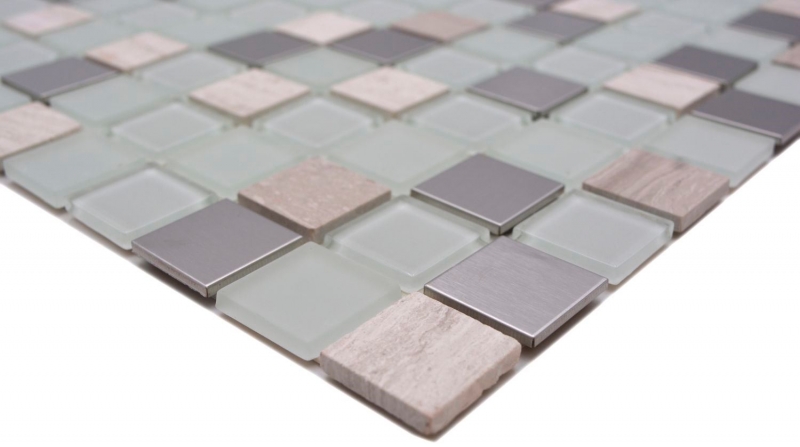 Carreaux de mosaïque fond de cuisine autocollant pierre acier inoxydable blanc mosaïque de verre pierre acier blanc verre MOS200-4CM32_f