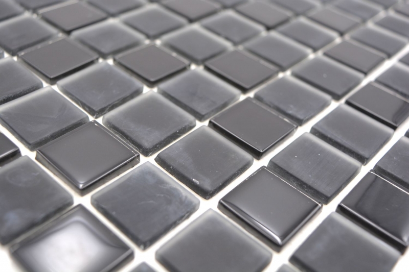 Carreaux de mosaïque fond de cuisine autocollant noir Mosaïque de verre noir mat noir MOS200-4CM22_f