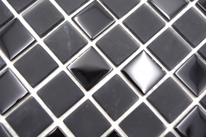 Carreaux de mosaïque fond de cuisine autocollant noir Mosaïque de verre noir mat noir MOS200-4CM22_f