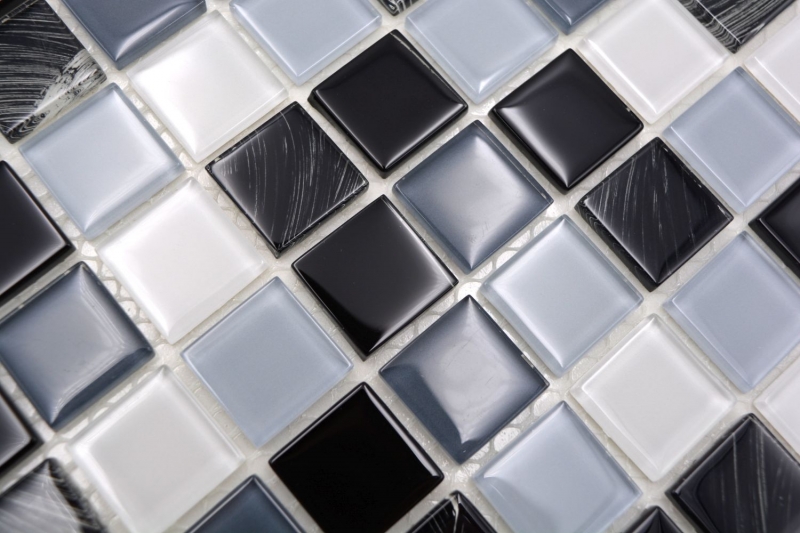 Carreaux de mosaïque fond de cuisine autocollant blanc gris noir mosaïque de verre gris noir blanc essuyé MOS200-4CM28_f