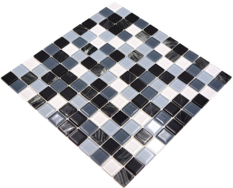 Carreaux de mosaïque fond de cuisine autocollant blanc gris noir mosaïque de verre gris noir blanc essuyé MOS200-4CM28_f