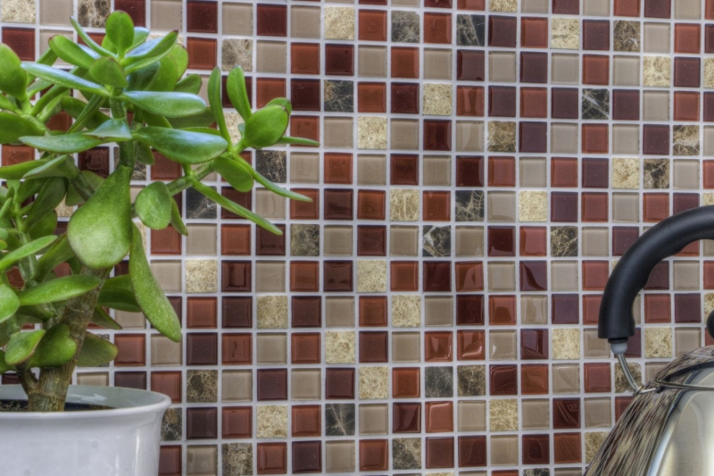 Carreaux de mosaïque fond de cuisine autocollant pierre beige marron mosaïque de verre pierre beige marron emperador MOS200-4M352_f