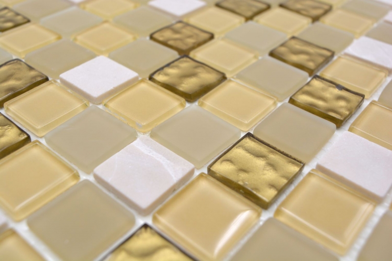 Carreaux de mosaïque fond de cuisine autocollant pierre blanc or mosaïque de verre pierre blanc mat or MOS200-4M362_f