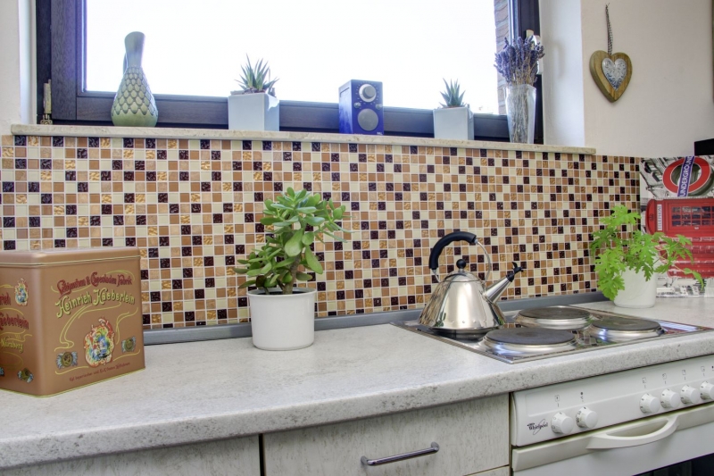 Carreaux de mosaïque fond de cuisine autocollant pierre beige marron Mosaïque de verre pierre beige marron MOS200-4M372_f