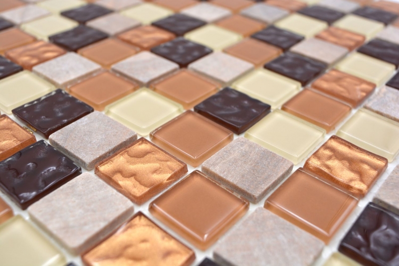 Carreaux de mosaïque fond de cuisine autocollant pierre beige marron Mosaïque de verre pierre beige marron MOS200-4M372_f