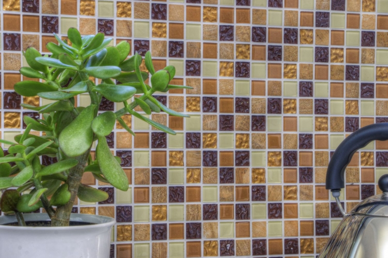 Carreaux de mosaïque fond de cuisine autocollant pierre beige marron Mosaïque de verre pierre beige marron MOS200-4M372_f