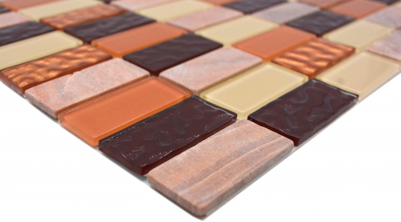 Carreaux de mosaïque fond de cuisine autocollant pierre beige marron rectangle mosaïque de verre pierre beige marron MOS200-4MS75_f