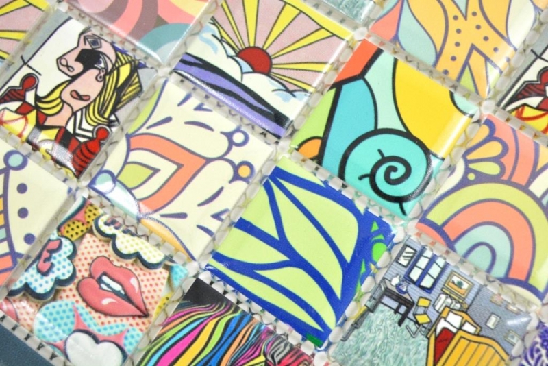 Mosaïque rétro multicolore POP UP ART Design dosseret de cuisine MODERN ART MOS14-1606_f