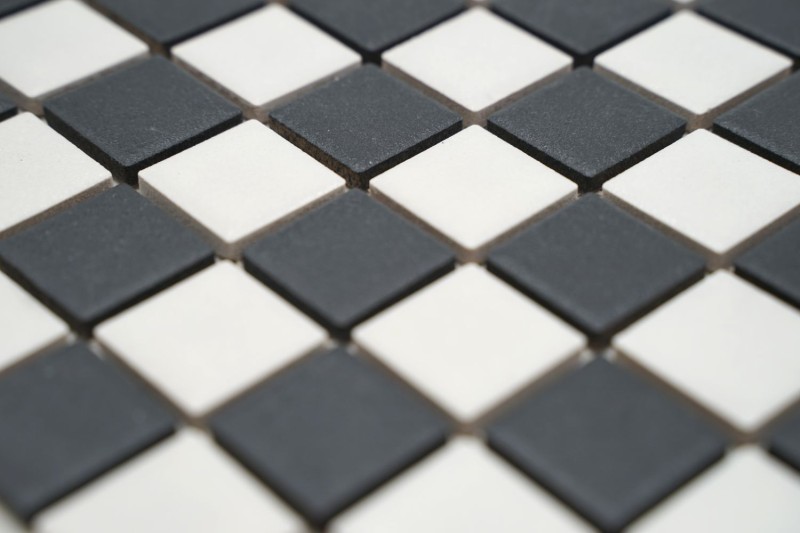 Carreau de mosaïque CÉRAMIQUE ÉCHECS noir blanc mat MOS18-0305-R10_f