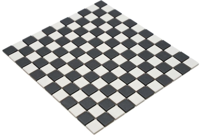 Carreau de mosaïque CÉRAMIQUE ÉCHECS noir blanc mat MOS18-0305-R10_f