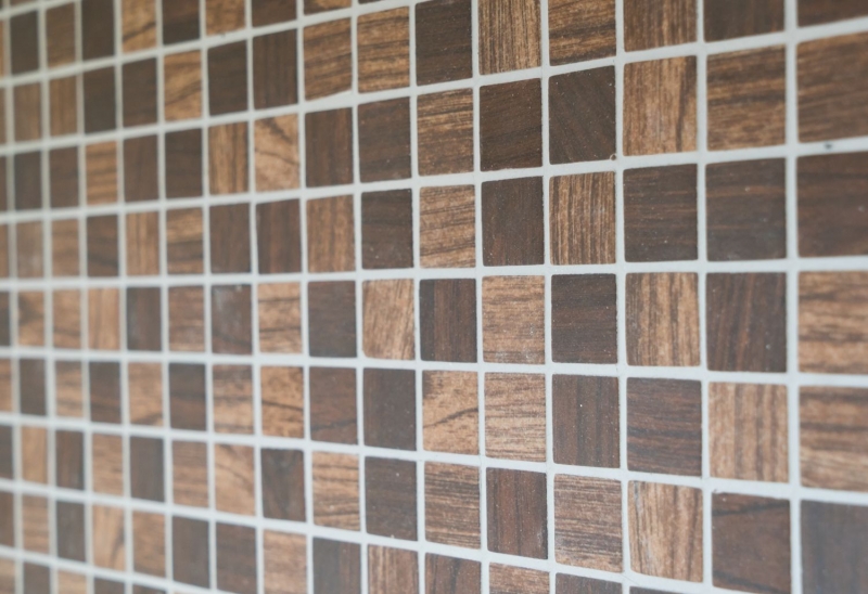 Carreaux de mosaïque ECO GLAS recyclé ECO structure bois brun brun foncé MOS63-410_f
