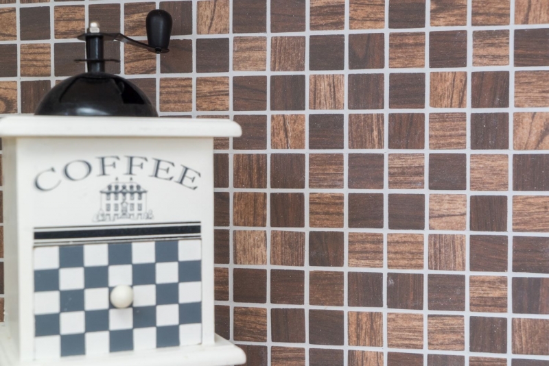 Carreaux de mosaïque ECO GLAS recyclé ECO structure bois brun brun foncé MOS63-410_f