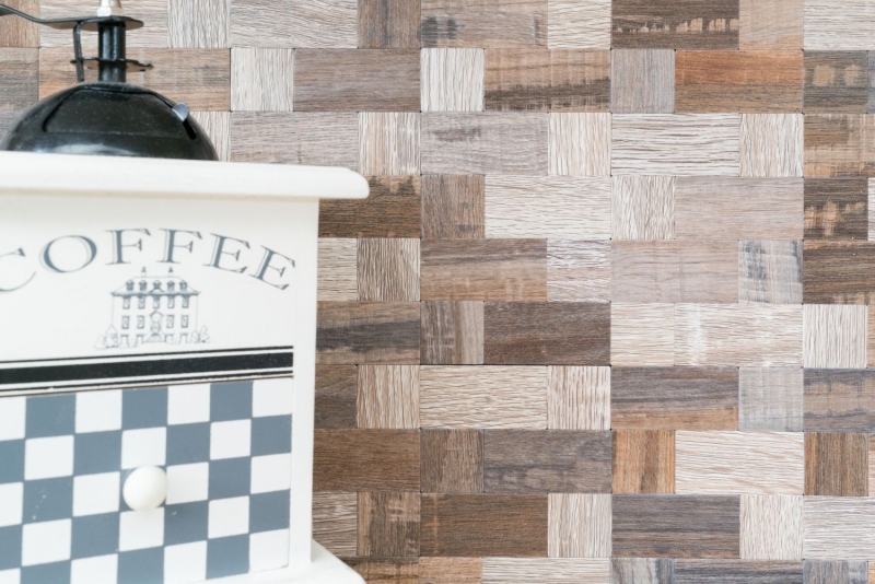 Carreaux de mosaïque fond de cuisine autocollant aluminium gris beige combinaison métal aspect bois MOS200-2322_f