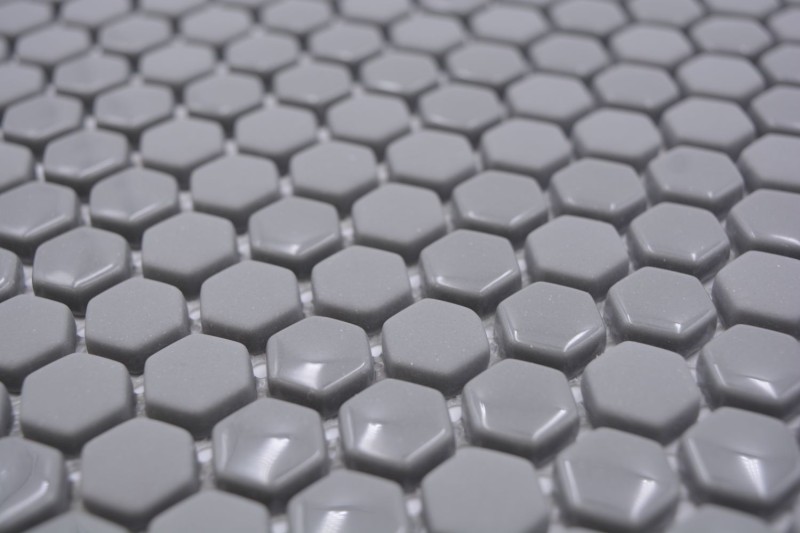 Mosaïque de verre Hexagonal Carreaux hexagonaux gris brillant mat Carreaux de mosaïque murale Carreaux de cuisine Salle de bain MOS140-0201_f