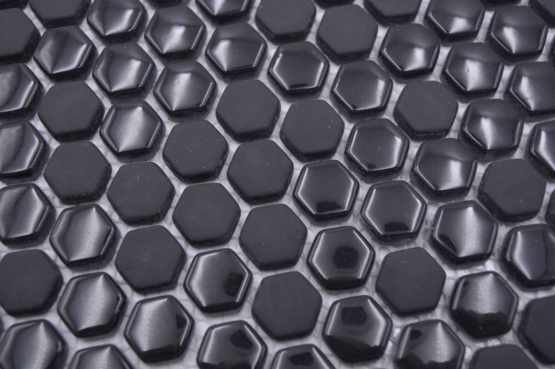 Mosaïque de verre Hexagonal Mosaïque hexagonale noire brillante mate Carreaux de mosaïque murale Miroir de carrelage cuisine salle de bain MOS140-0301_f