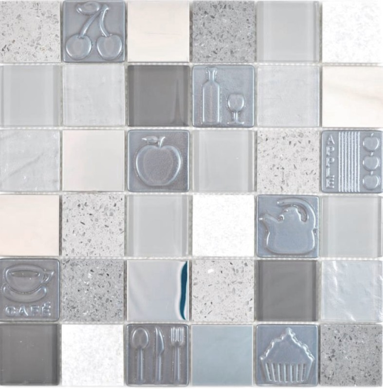 Carré Crystal/Artificial/Pierre/Acier mix Relief grey Carreau de mosaïque murale Carrelage cuisine salle de bain MOS88-0217_f