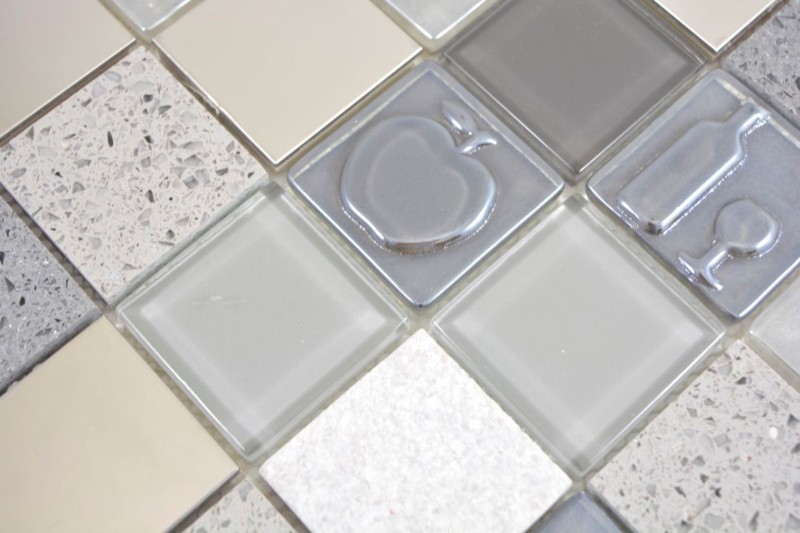 Carré Crystal/Artificial/Pierre/Acier mix Relief grey Carreau de mosaïque murale Carrelage cuisine salle de bain MOS88-0217_f