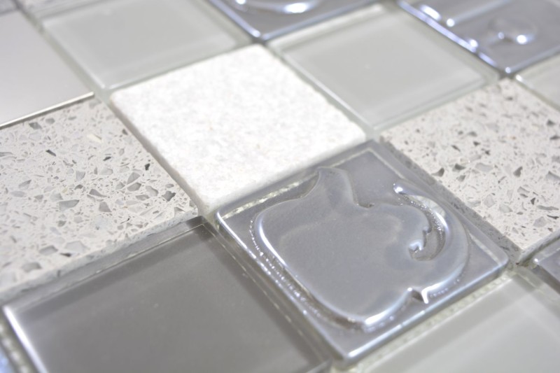 Carré Crystal/Artificial/Pierre/Acier mix Relief grey Carreau de mosaïque murale Carrelage cuisine salle de bain MOS88-0217_f