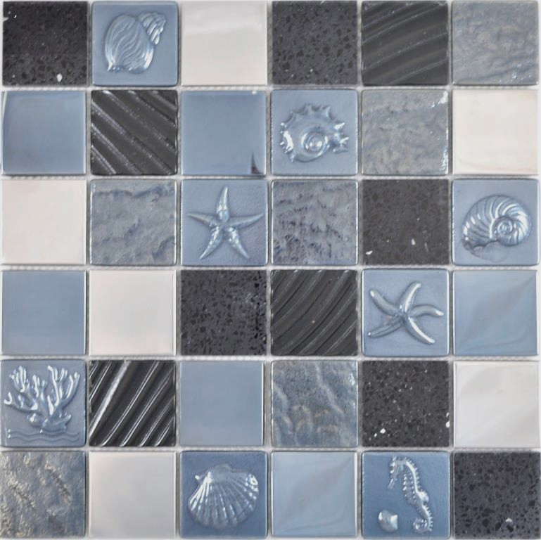 Carré Crystal/Artificial/Stahl mix Relief black Carreau de mosaïque murale Cuisine Salle de bain