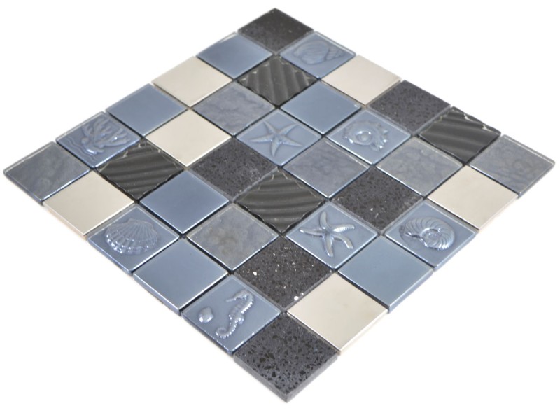 Carré Crystal/Artificial/Stahl mix Relief black Carreau de mosaïque murale Cuisine Salle de bain