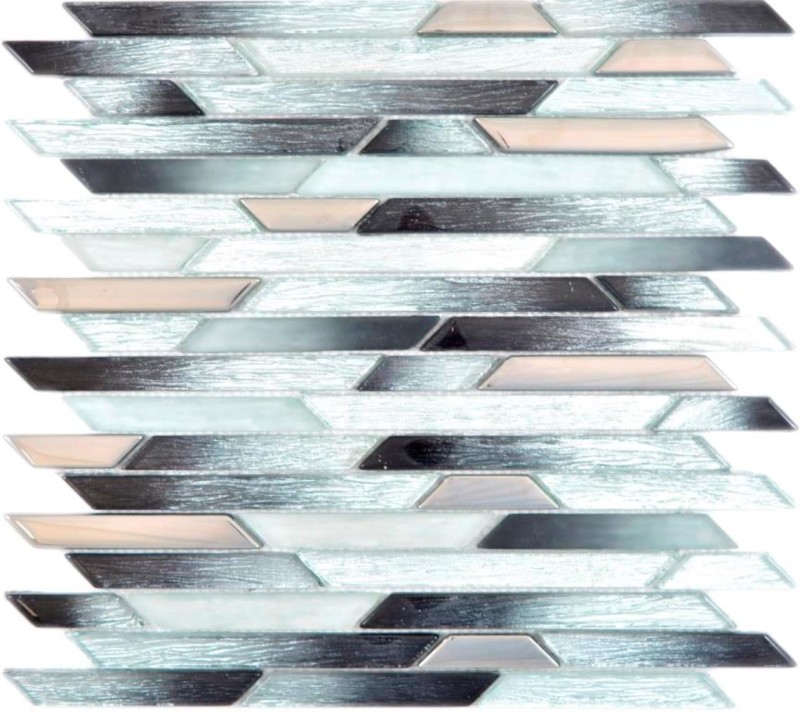 Mosaïque de verre baguettes argent métal noir incliné mur carrelage cuisine SALLE DE BAINS MOS86-0203_f