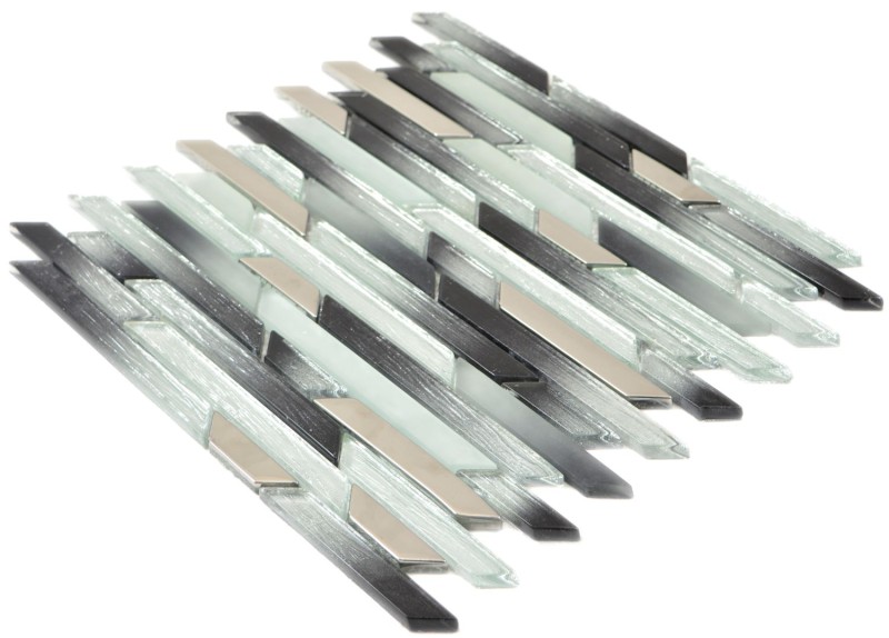 Mosaïque de verre baguettes argent métal noir incliné mur carrelage cuisine SALLE DE BAINS MOS86-0203_f