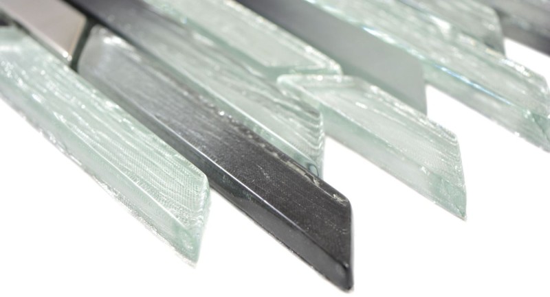 Mosaïque de verre baguettes argent métal noir incliné mur carrelage cuisine SALLE DE BAINS MOS86-0203_f
