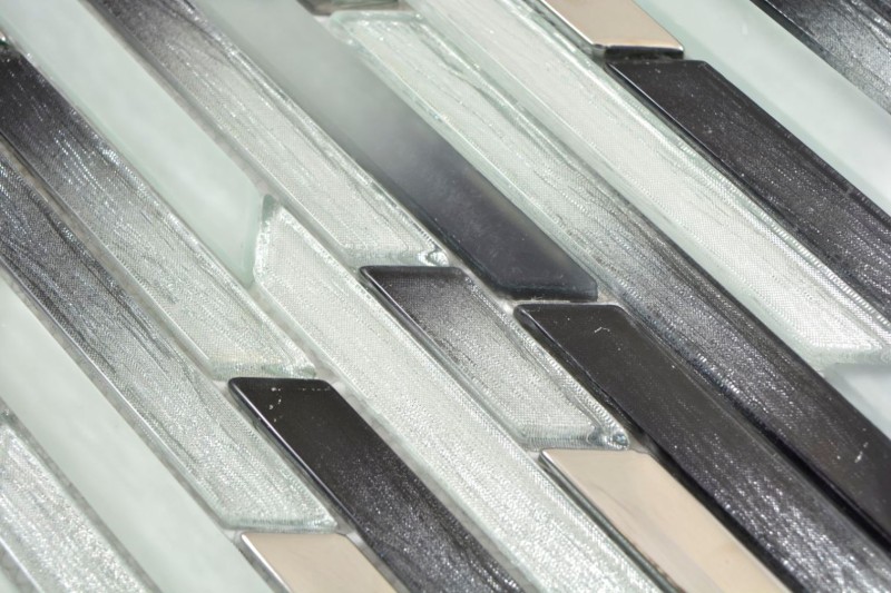 Mosaïque de verre baguettes argent métal noir incliné mur carrelage cuisine SALLE DE BAINS MOS86-0203_f