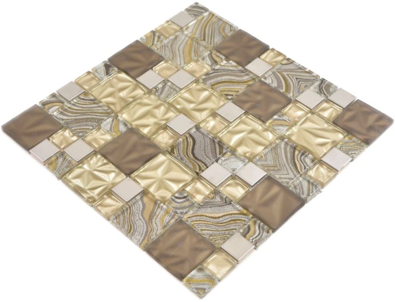 Mosaïque de verre Combinaison acier mix beige marron Carreau de mosaïque murale Carrelage cuisine salle de bain MOS88-1207_f
